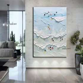 Handmade The Beach Joys Ocean Surfing Art Hand Painted Extra Large Heavy Textured 3D Minimalist Swimming Art Abstract Oil Painting Contemporary A (size: 60x90cm)
