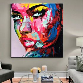 Handmade Oil Painting  Hand Painted Wall Art On Canvas Beauty Women Face Colorful Portrait Abstract Modern Home  Living Room hallway bedroom luxu (size: 80x80cm)