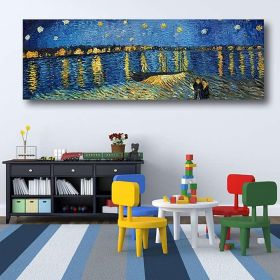 Hand Painted Van Gogh Museum Quality Oil Painting - Abstract Landscape Starry Night Over the Rhone Modern Large Rolled Canvas Living Room hallway (size: 90X220cm)