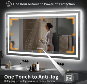 LED wall mirror with three-color temperature (RGB) and smart touch button control, featuring dimmable, anti-fog (S1R5070UL20"x28": S1R10076UL40"x30")