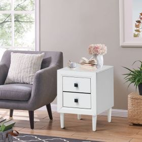 Multipurpose Retro Bedside Nightstand with 2 Drawers (Color: White)