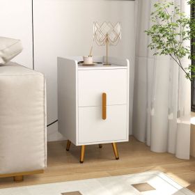 Nightstand Side Tables with 2 Drawers and 2 USB Ports (Color: White)
