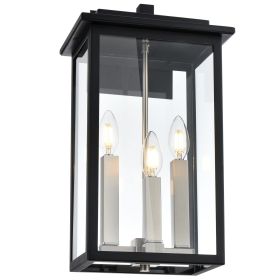 Outdoor Wall Sconce, Exterior Porch Light Wall Mount Lantern, Black and Brushed Nickel Finish with Clear Glass for House (Number of Light: 3-Light)