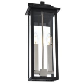 Outdoor Wall Sconce, Exterior Porch Light Wall Mount Lantern, Black and Brushed Nickel Finish with Clear Glass for House (Number of Light: 2-Light)