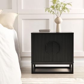 conifferism Modern Natural Night Stand 24" Wide with Solid Wood Doors, Bedroom Nightstand 24" Tall Bedside Tables (Color: Black)